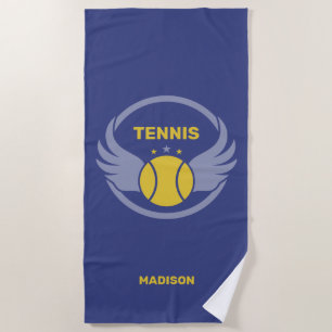Custom Name Tennis Ball with Wings Beach Towel