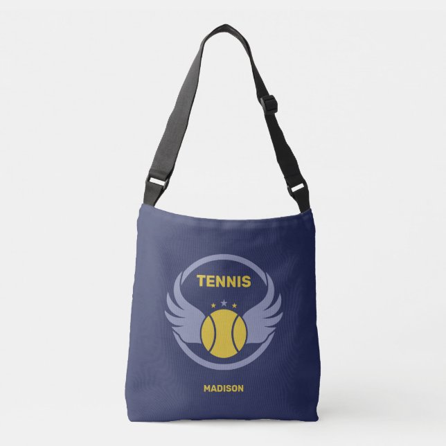 Custom Name Tennis Ball with Wings Crossbody Bag (Front)