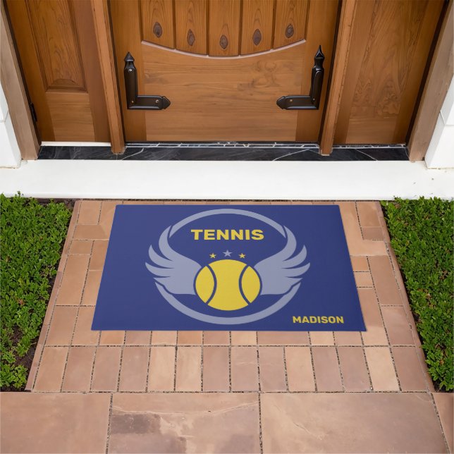 Custom Name Tennis Ball with Wings Doormat (Outdoor)