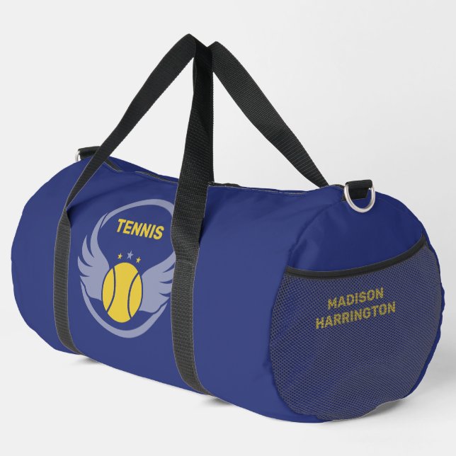 Custom Name Tennis Ball with Wings Duffle Bag (Right Corner)