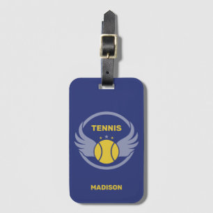 Custom Name Tennis Ball with Wings Luggage Tag
