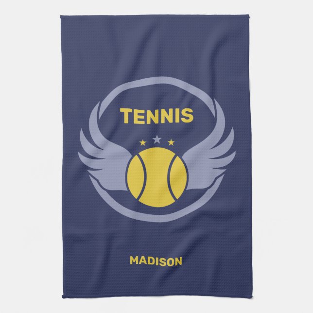 Custom Name Tennis Ball with Wings Tea Towel (Vertical)