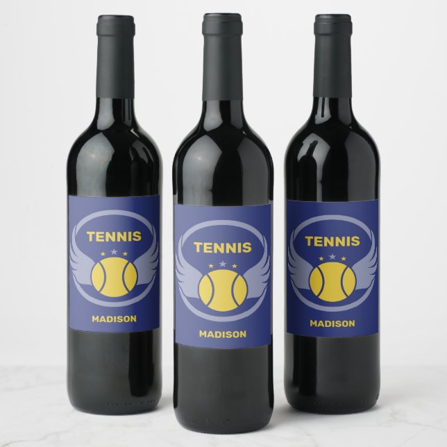 Custom Name Tennis Ball with Wings Wine Label (Bottles)
