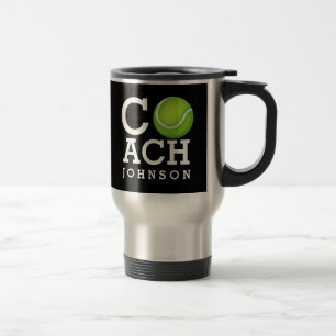 Custom Name Tennis Coach Black Travel Mug