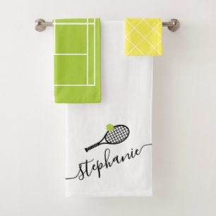 Custom Name Tennis Court Racket Monogrammed Bath Towel Set