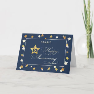Custom Name Tenth Employee Anniversary Navy Gold Card