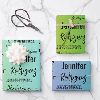 Custom Name Text Abstract Blue Green Gradient Wrapping Paper Sheet