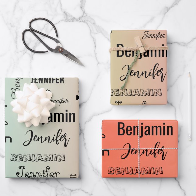 Custom Name Text Abstract Pastel Orange Gradient Wrapping Paper Sheet (Front)