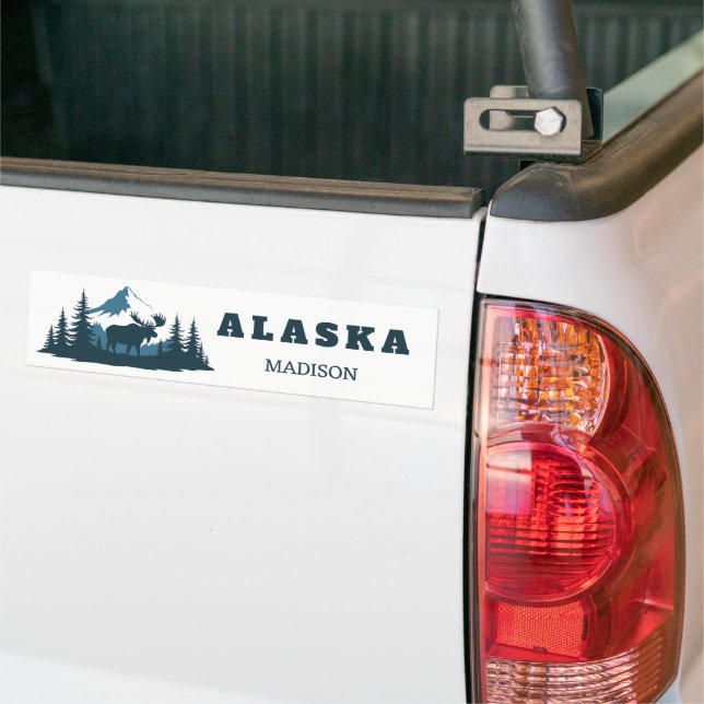 Custom Name & Text ALASKA Bumper Sticker (On Truck)