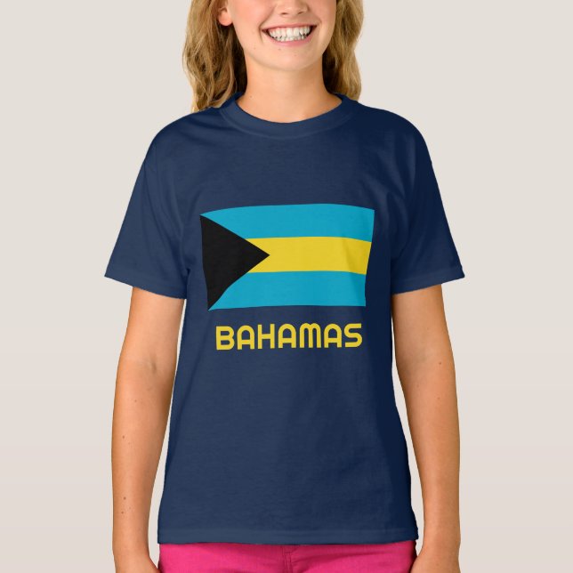 Custom Name & Text Bahamas Flag T-Shirt (Front)