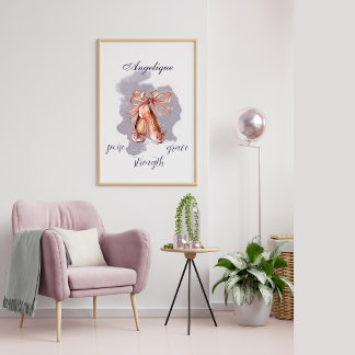 Custom Name Text Ballet Pointe Shoes Ballerina Poster
