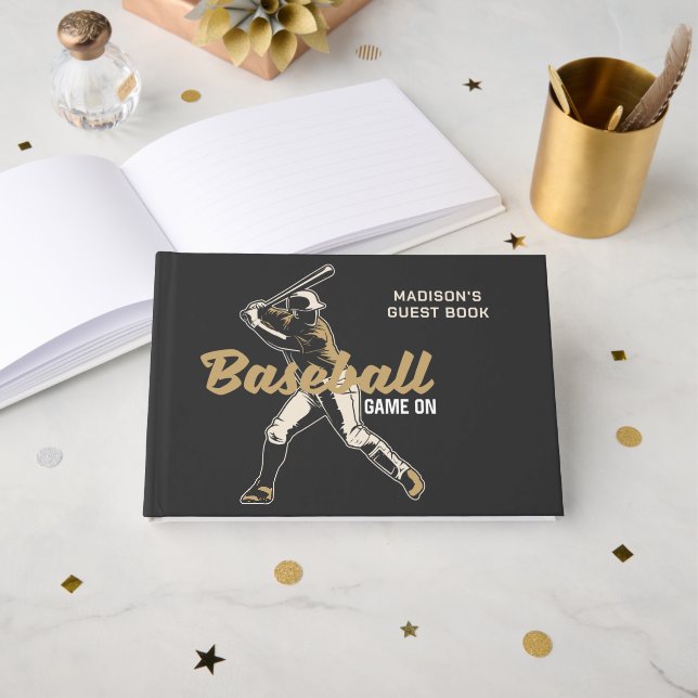 Custom Name & Text Baseball Player Guest Book (Front Open)