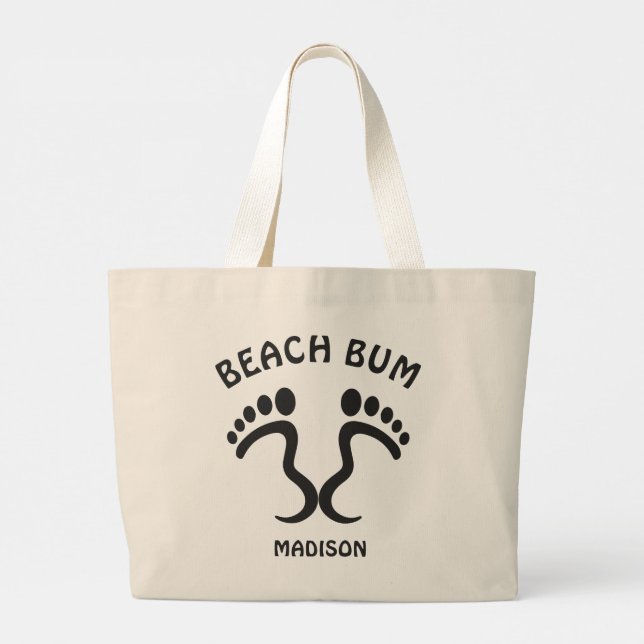 Custom Name & Text Beach Bum Large Tote Bag (Back)