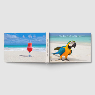 Custom name & text Beach Parrot Guest Book