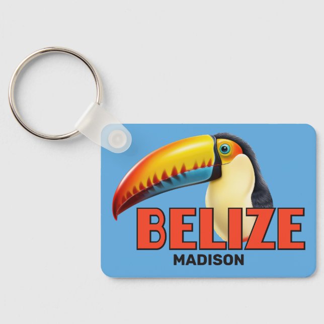 Custom Name & Text BELIZE Toucan Key Ring (Back)
