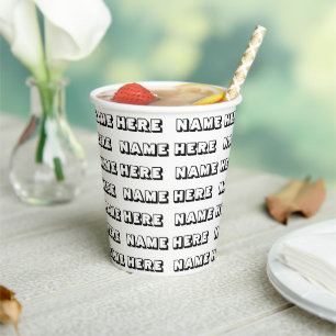 Custom name text black and white pattern birthday paper cups