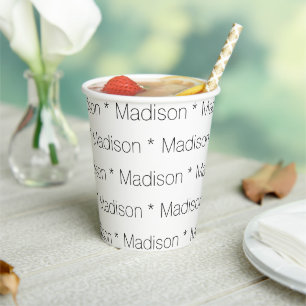 Custom name text black and white pattern paper cups