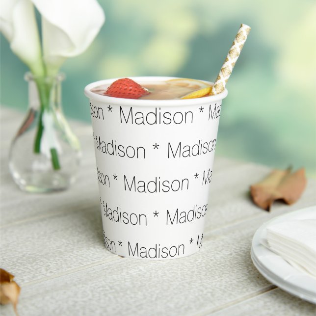 Custom name text black and white pattern  paper cups (Insitu)