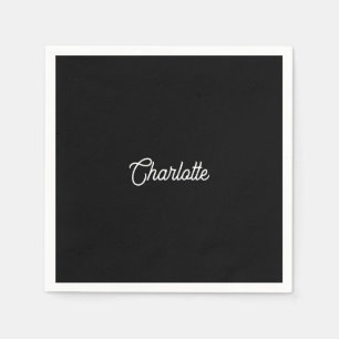 Custom name text Black white minimalist Napkin