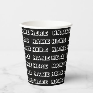 Custom name text black white pattern birthday paper cups