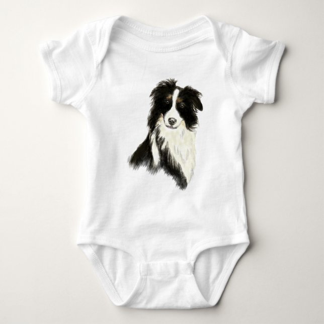 Custom Name text Border Collie Dog Pet Baby Bodysuit (Front)