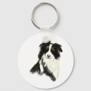 Custom Name text Border Collie Dog Pet Key Ring