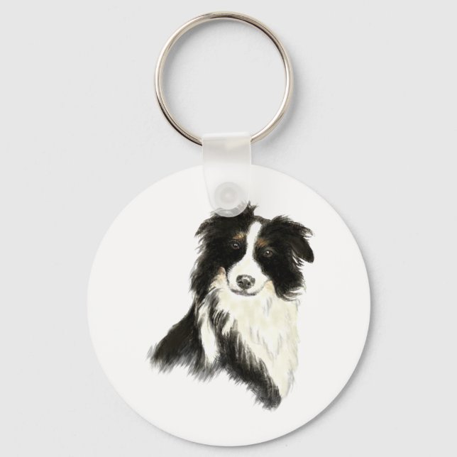 Custom Name text Border Collie Dog Pet Key Ring (Front)