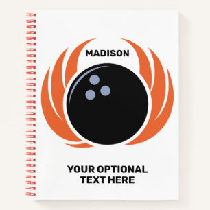Custom Name & Text Bowling Ball with Flame Notebook