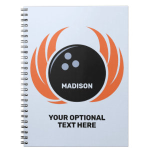 Custom Name & Text Bowling Ball with Flame Notebook