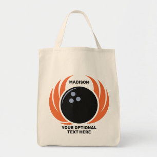 Custom Name & Text Bowling Ball with Flame Tote Bag