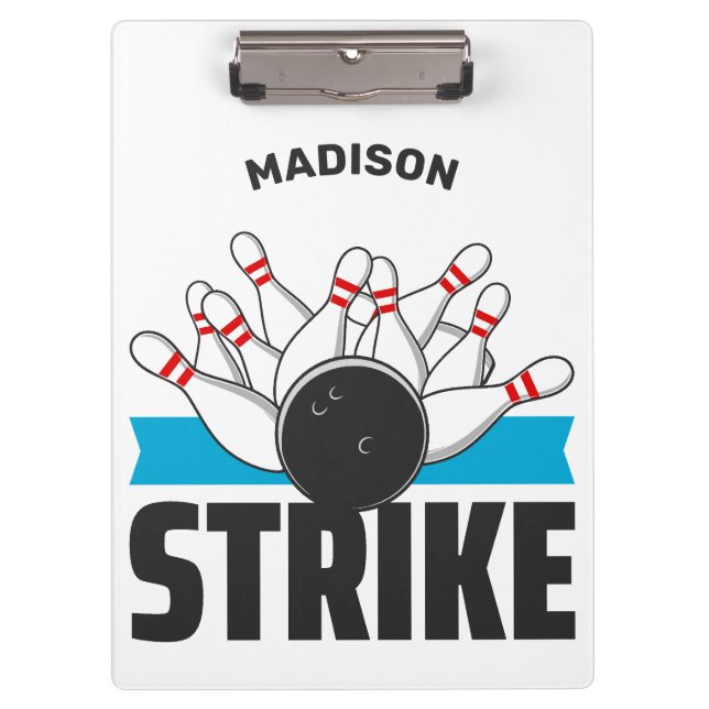 Custom Name & Text Bowling Strike Clipboard (Front)