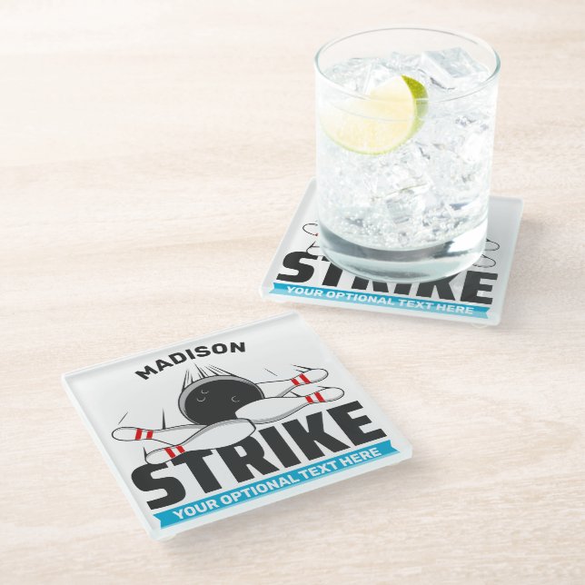 Custom Name & Text Bowling Strike Glass Coaster (Angled)