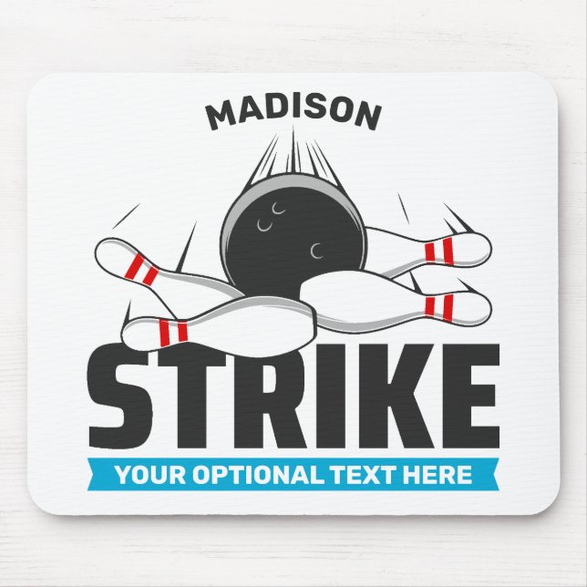 Custom Name & Text Bowling Strike Mouse Mat (Front)