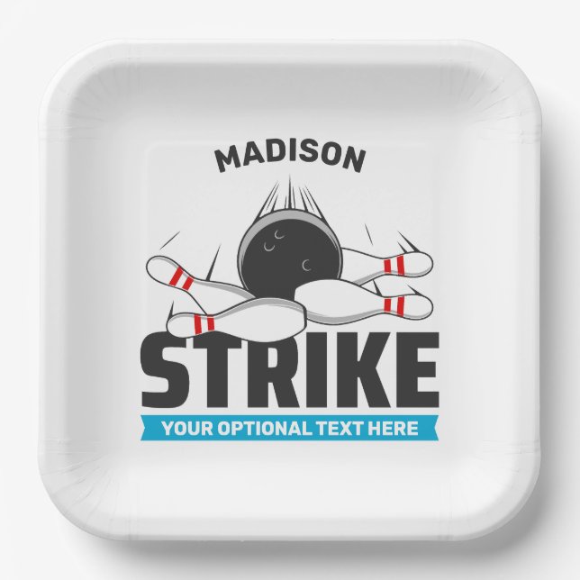 Custom Name & Text Bowling Strike Paper Plate (Front)