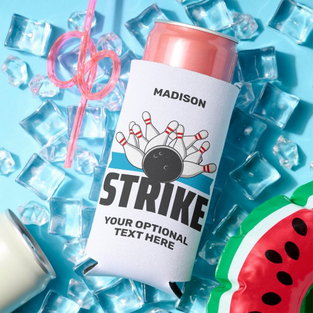 Custom Name & Text Bowling Strike Seltzer Can Cooler (In Situ Summer)