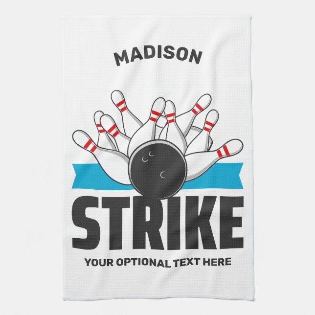 Custom Name & Text Bowling Strike Tea Towel (Vertical)