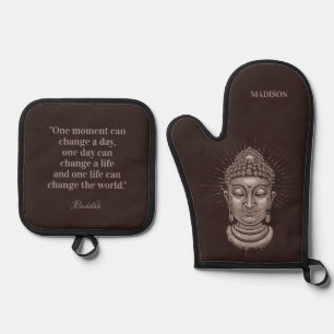 Custom name & text Buddha Quote Oven Mitt & Pot Holder Set