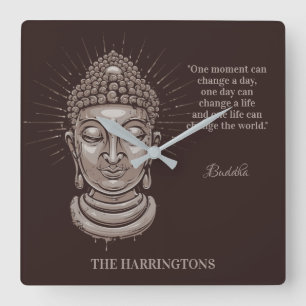 Custom name & text Buddha Quote Square Wall Clock