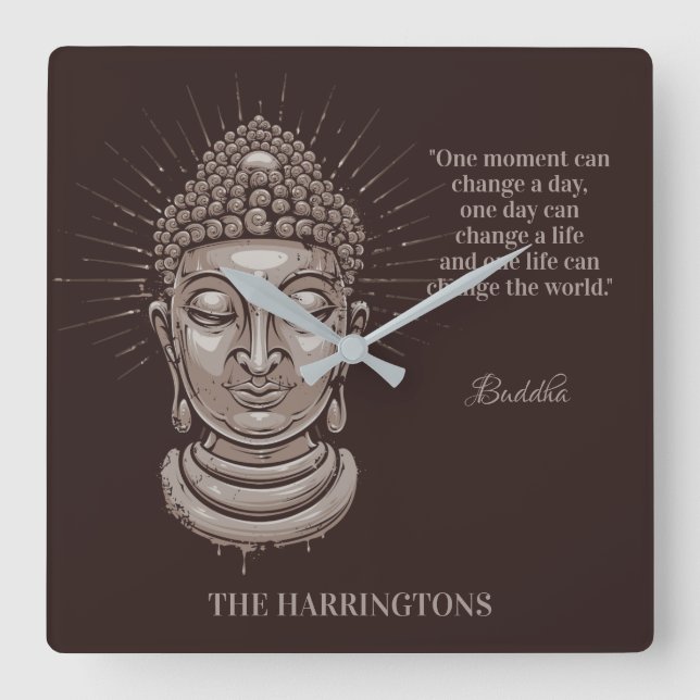 Custom name & text Buddha Quote Square Wall Clock (Front)