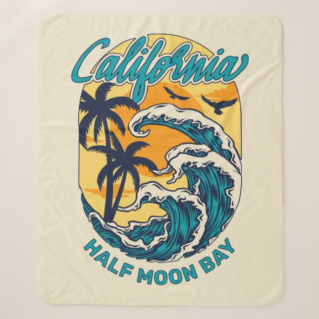 Custom Name / Text California Surfing Sherpa Blanket (Front)