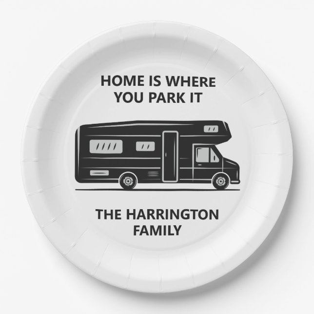 Custom Name & Text Camper Van Paper Plate (Front)