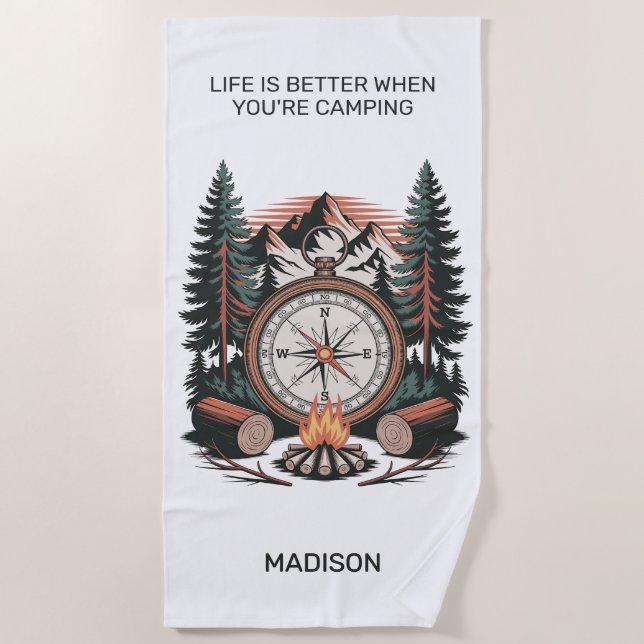 Custom Name & Text Camping Beach Towel (Front)