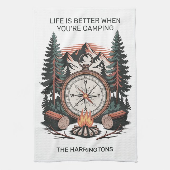 Custom Name & Text Camping Tea Towel (Vertical)