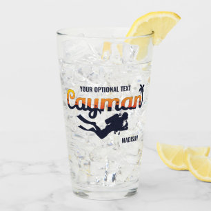 Custom Name & Text Cayman Islands Scuba Diver Glass
