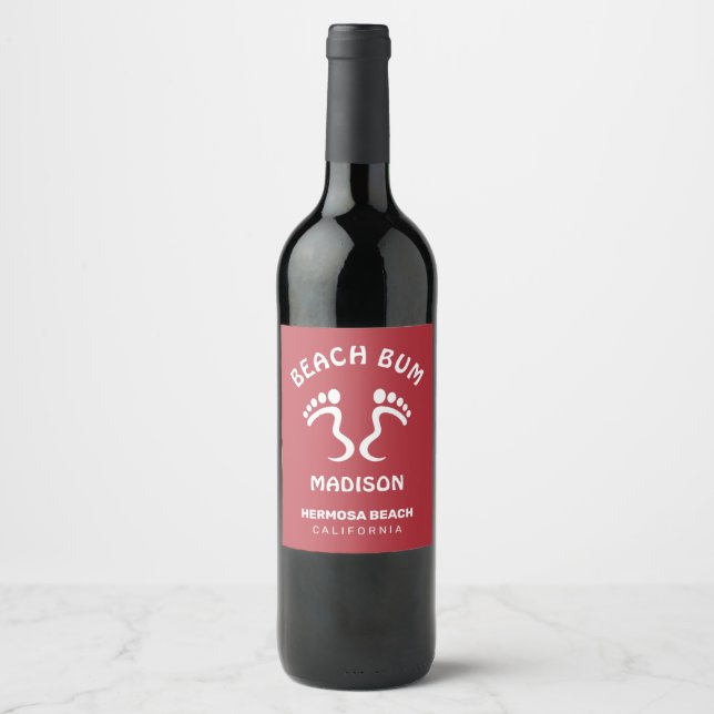 Custom Name, Text & Colour Beach Bum Wine Label (Front)
