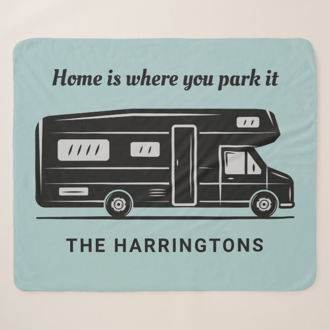 Custom name, text & colour Camper Van poster Sherpa Blanket (Front (Horizontal))