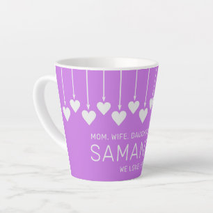 Custom Name, Text & Colour HEARTS Latte Mug