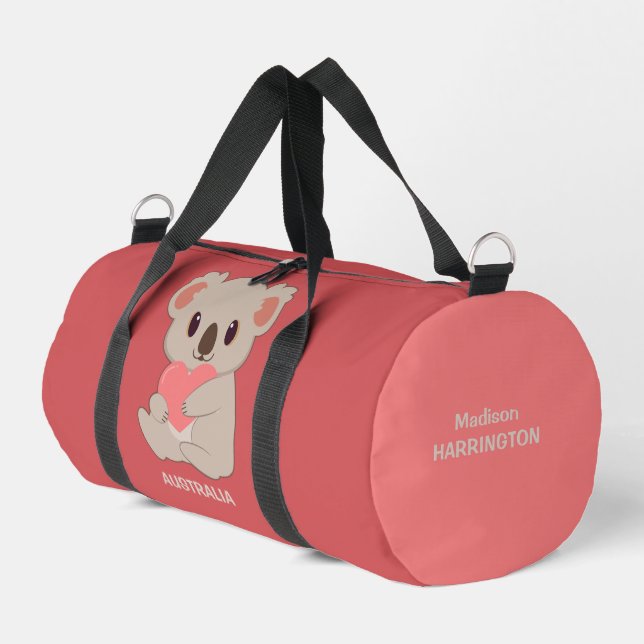 Custom Name, Text  & Colour Love Koala Duffle Bag (Left Corner)