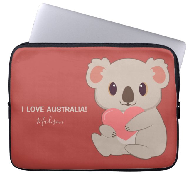 Custom Name, Text & Colour Love Koala Laptop Sleeve (Front)