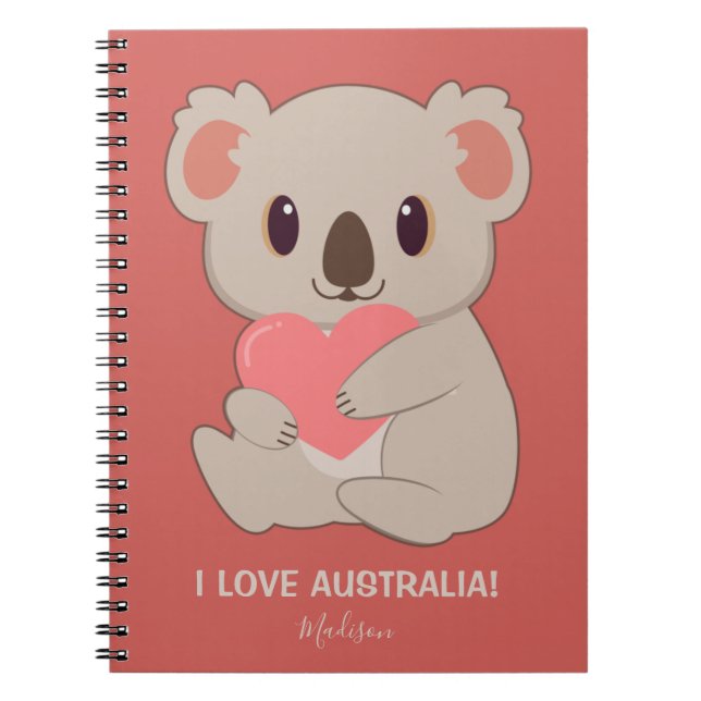 Custom Name, Text  & Colour Love Koala Notebook (Front)